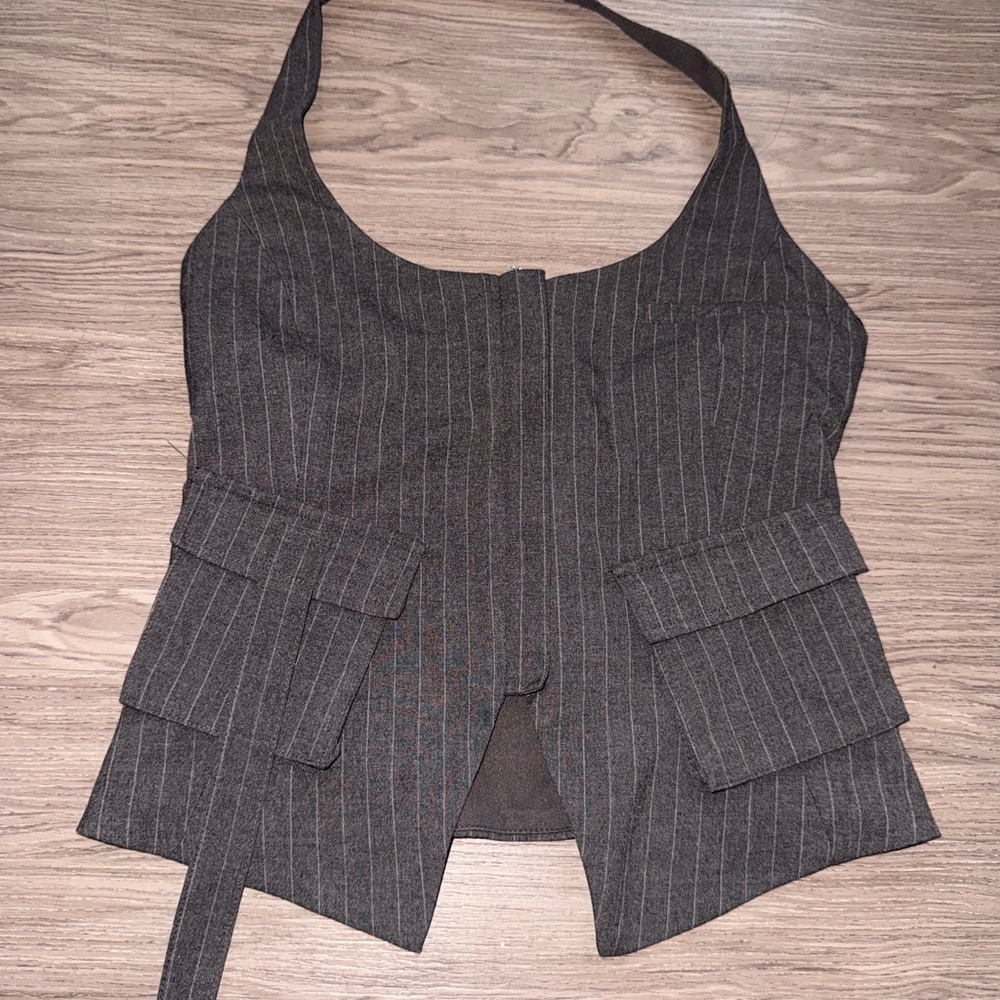 Zara Black Pinstripe Halter Blouse - Picture 1 of 5